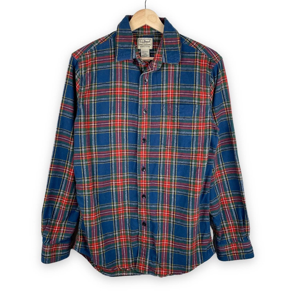 Vintage L.L. Bean Blue Plaid Flannel Shirt Long Sleeve Button Up - Size S